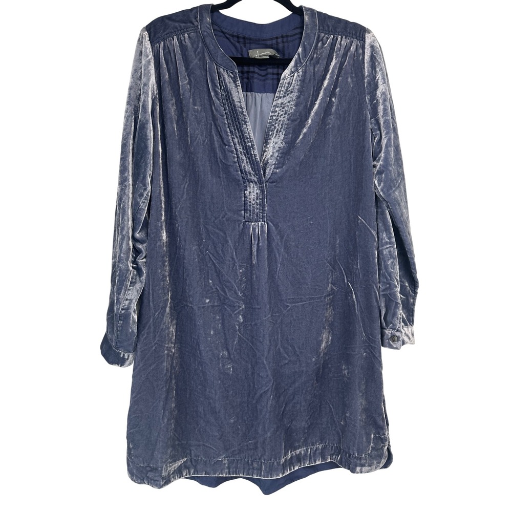 Anthropologie Melody Velvet Tunic Dress Dusty Blue Small Boho Indie Cottagecore